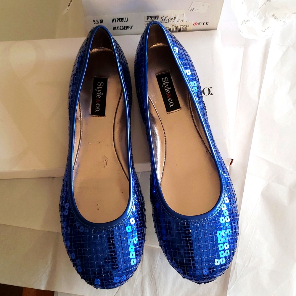 Style & Co New Flats Sequined Shoes BLUE NIB Women's 5.5 - Picture 7 of 15